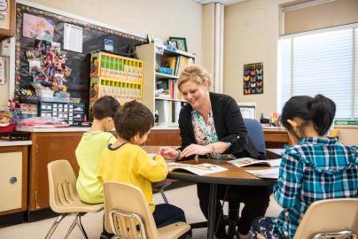 Student teacher in a classroom